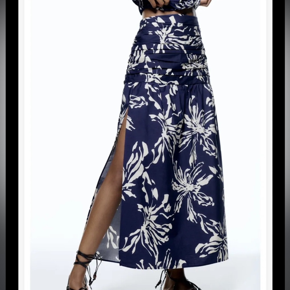 ZARA long maxi skirt in floral printed fabric blue/white size XS | 4886/091/044